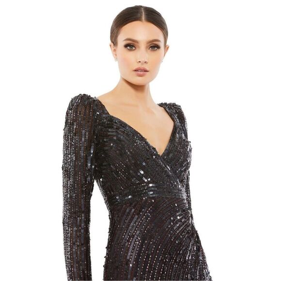 MAC DUGGAL EMBELLISHED FULL LENGTH LAYERED SLEEVE GOWN - Picture 3 of 14